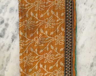 Artisan Kantha Quilt Twin Throw Vintage Reversible Cotton Recycled Sari Ralli Handmade Vintage Kantha Quilt