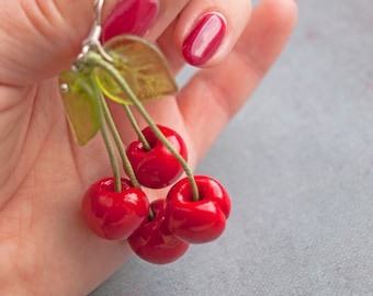 Earrings cherry Fruit earrings Cherry earrings Red Earrings Red cherry Earrings fruit Sweet cherry Gift Polymer clay Gift Fruit jewelry