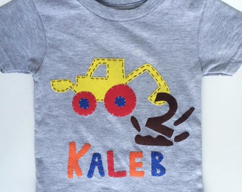 construction front loader birthday shirt with name