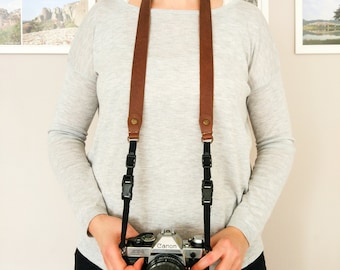 Brown Genuine Leather Camera Neck & Shoulder Strap with Quick Release Feature - Free Gift Wrap