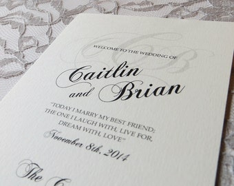 Printed Wedding Program, Monogram Wedding Program, Two sided Program