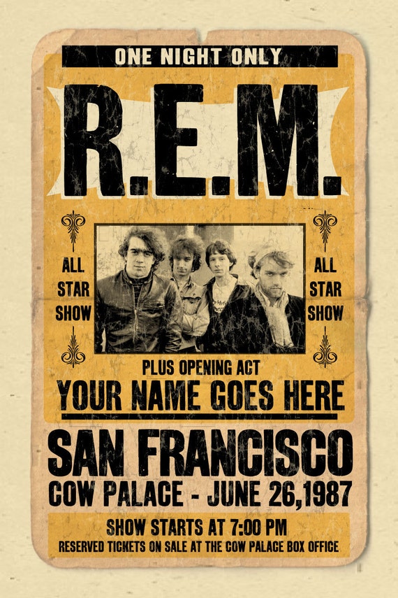 Your Name on a R.E.M. concert poster 12x18 digital