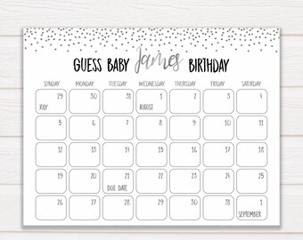 Safari Baby Shower Guess the Due Date Calendar Printable