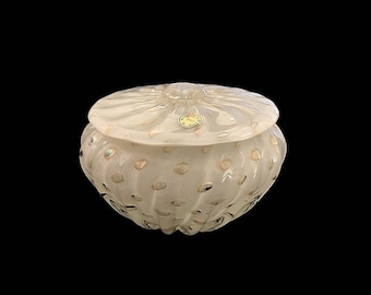 C.1950 Murano Alfredo BARBINI Cased White | Lattimo Bullicante Glass Jar | Covered Bowl