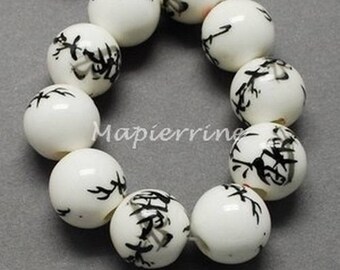 10 ceramic beads, round porcelain Asian DECORATION 1 cm