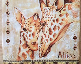 Set of 4 African Giraffe Square Paper Lunch Napkins Decoupage Crafts Collage #071