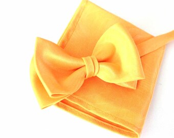 bow tie with handkerchief in peach as set