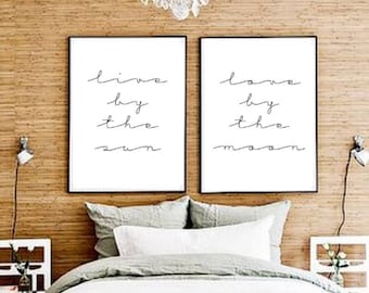 11x14 set of two live by the sun love by the moon typographic print drawing wall