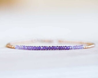 Delicate Amethyst Bracelet with Rose Gold Fill or Sterling Silver, February Birthstone Bracelet, Shaded Amethyst Jewelry, Purple Gemstone