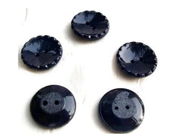 6 Vintage glass buttons dark blue, 18mm