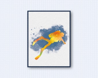 Scuba Diver Watercolor Poster