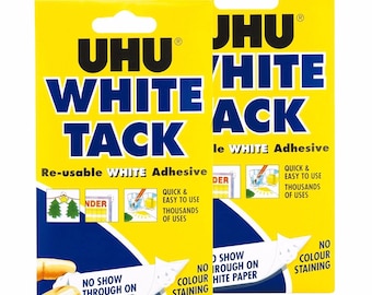 2 x UHU White Tack Handy 50g - Re Usable Economy White Adhesive Non-Stain