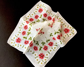 Lovely 1950's Vintage Handkerchief with Pink Roses