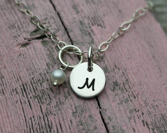 Hand Stamped Initial Charm Necklace, Sterling Silver