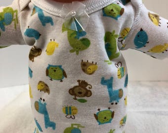 Cabbage Patch NEWBORN 12 inch Doll Clothes, Adorable "ANIMALS" Nightgown, 12 inch Newborn Doll Clothes Nightgown, Giraffe-Kangaroo-Monkey!