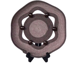 Medium rope art plate dyed in two shades of brown with decorative beads