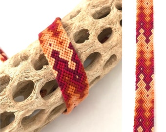Friendship bracelet - embroidery floss - wide - diamond flame - knotted - handmade - macrame - woven - string - red - braided - thread