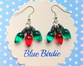 Green and red christmas tree light earrings Christmas jewelry Christmas earrings holiday jewelry dangle earrings Christmas gifts