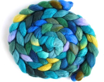 Merino/ Silk Roving (Top) - Handpainted Spinning or Felting Fiber, Break Through Sun