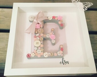 new baby girl gift; baby girl frame; girls bedroom decor; deep box frame gift