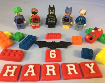 Edible Sugarpaste Batman Movie & Bricks Cake Topper Birthday Decorations