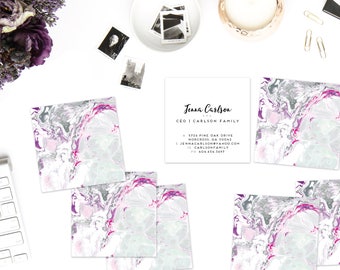 Grey + Magenta + Purple Marble Calling Cards | Business Cards | Blogger Cards | Set (50)