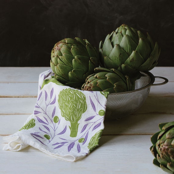 Kitchen Tea Towel Artichokes & Olives Michigan Made USA
