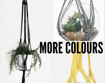 Black Grey Yellow Macrame Plant Hanger / Medium Large Hanging Macrame Planter