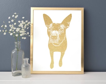 Custom Dog or Cat Pet Photo Gold Foil Print FREE US SHIPPING
