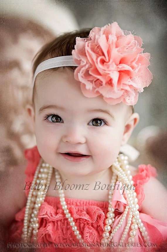 Baby Headband Girl Headband Peach Coral Lace Headband Baby