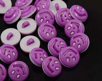LOT 10 buttons 17mm violet purple smile face