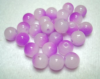 Purple White Two Tone Glass Round 8mm Beads (Qty 25) - B2761