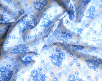 vintage blue roses fabric antique french fabric blue fabric quilting fabric patchwork fabric french floral fabric 151