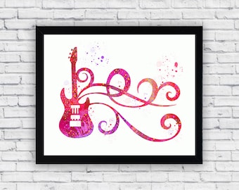 Guitar Watercolor printable, Guitar Printable Wall Art, Guitar wall decor, Guitar poster