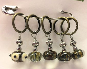 Jungle Boogie - Kiki Beads Lampwork - Knitting Stitch Markers - Fits up to size 15 needle