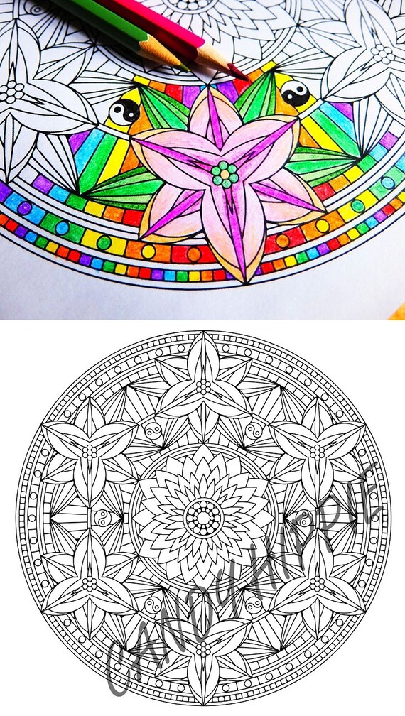 items similar to mandala coloring page yin yang lilies coloring