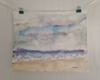 Original Watercolor Painting, Stormy Sea Watercolor, Landscape Painting, Beach Art Painting, Cape Cod Landscape, Expressive Watercolor 8x10