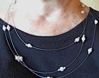 Multi-strand Floating Pearl Necklace - Free Shipping