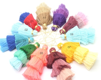 Muti-color 2pcs 2.7"-3.1''(7-8cm) triple layer tassels Layers Craft Fiber Tassels Cotton Tassel for Earring Necklace Pendant GD28ST173T