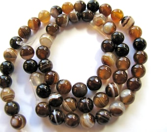 Striped Agate, 29 beads, 6mm, tan brown and beige - 483