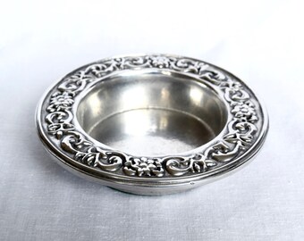 Vintage Wilton pewter wine coaster...raised floral pattern...Mount Joy, PA.