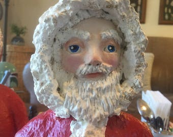 LYNN: Paper mache Santa Claus figure. Hand sculpted, unique.