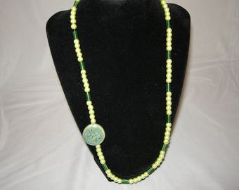 Green Tea asymmetrical necklace with FREE earrings