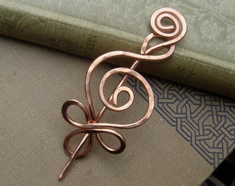 Celtic Budding Spiral Copper Shawl Pin, Copper Pin Scarf Pin, Sweater Pin Brooches, Cardigan Fastener Closure Hair Pin Knitters Accessories