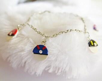 Pokemon Inspired Charm Bracelet | Polymer Clay Bracelet | Pokeball Jewelry | Video Game Jewelry, Rainbow Jewelry, Nerdy Jewelry, Geeky Gifts