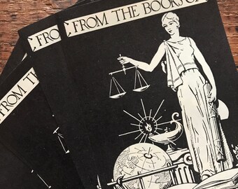 Vintage Bookplates - Set of 5 - Vintage Lady Justice, Ex Libris Bookplates, Vintage Book Plates, Book Labels, From the Library, Book Sticker