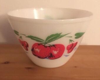 Vintage Fire King Apples and Cherries Grease Jar Splash Proof Mixing Bowl