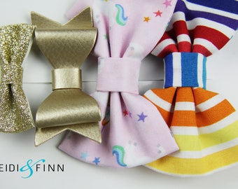 SALE Rainbow Unicorn Hairbow SET of 4 Hairclip headband Holiday rainbow pink gold glitter