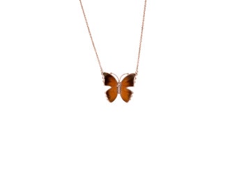 Real Butterfly Wing Necklace. Butterfly Necklace. Butterfly Wing Jewelry. Delias Aurantiaca Wing Necklace.