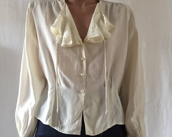 vintage cream rayon poet blouse with ruffles